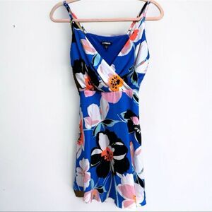 Express Blue Floral Print Fit & Flare Dress | Size Small